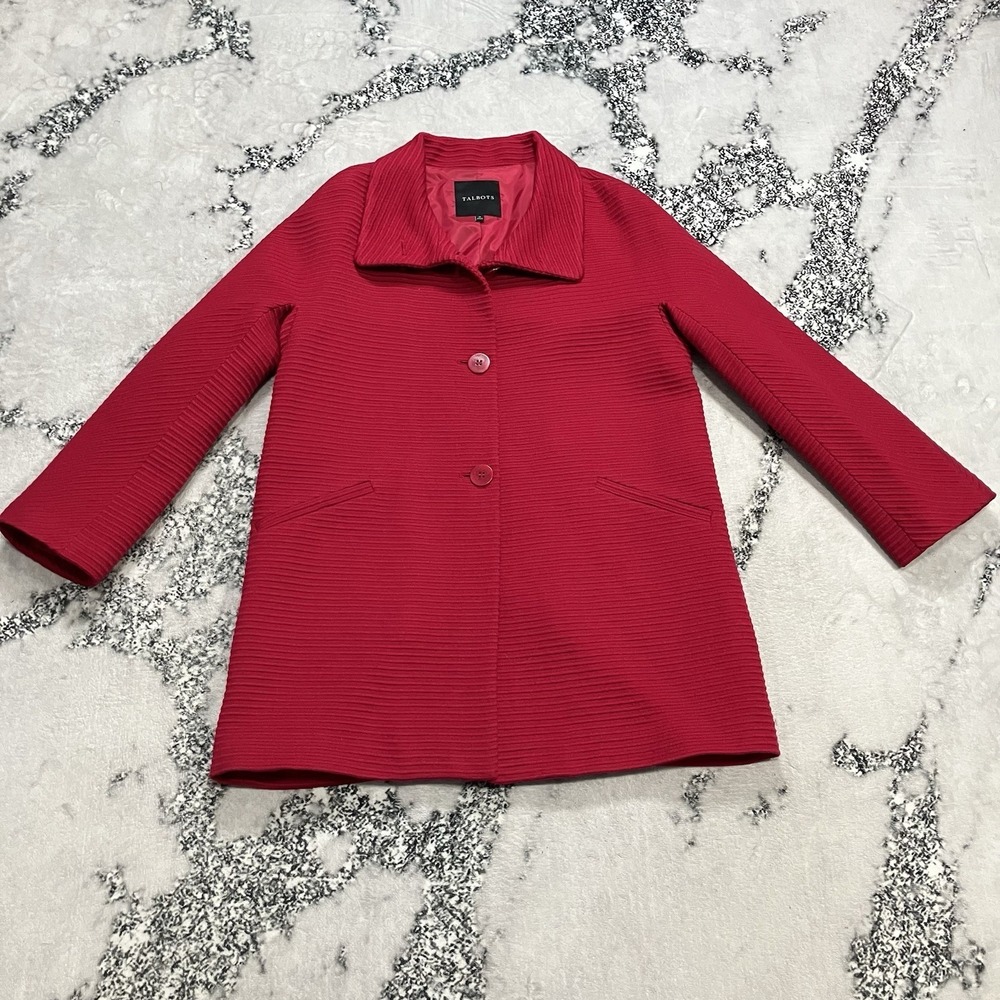 Talbots Textured Red Jacket Womens Size 12 Button Front Collared‎ Career Coat